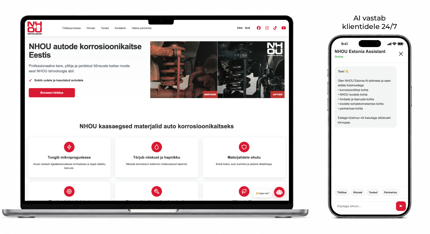 NHOU Estonia veebileht AI-konsultandiga